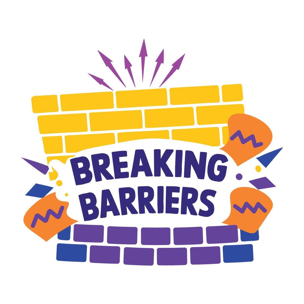 Breaking barriers sticker in flat style vector