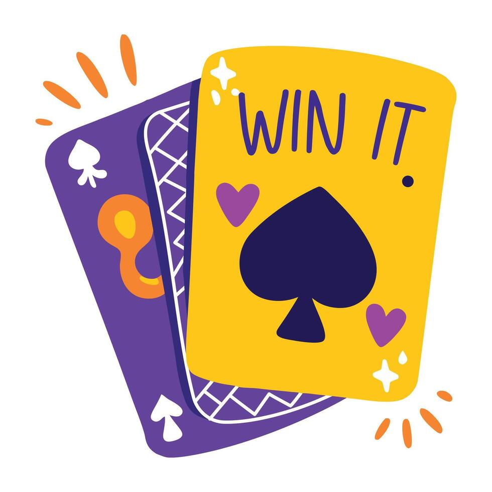 Win it typography on card, a flat style sticker vector