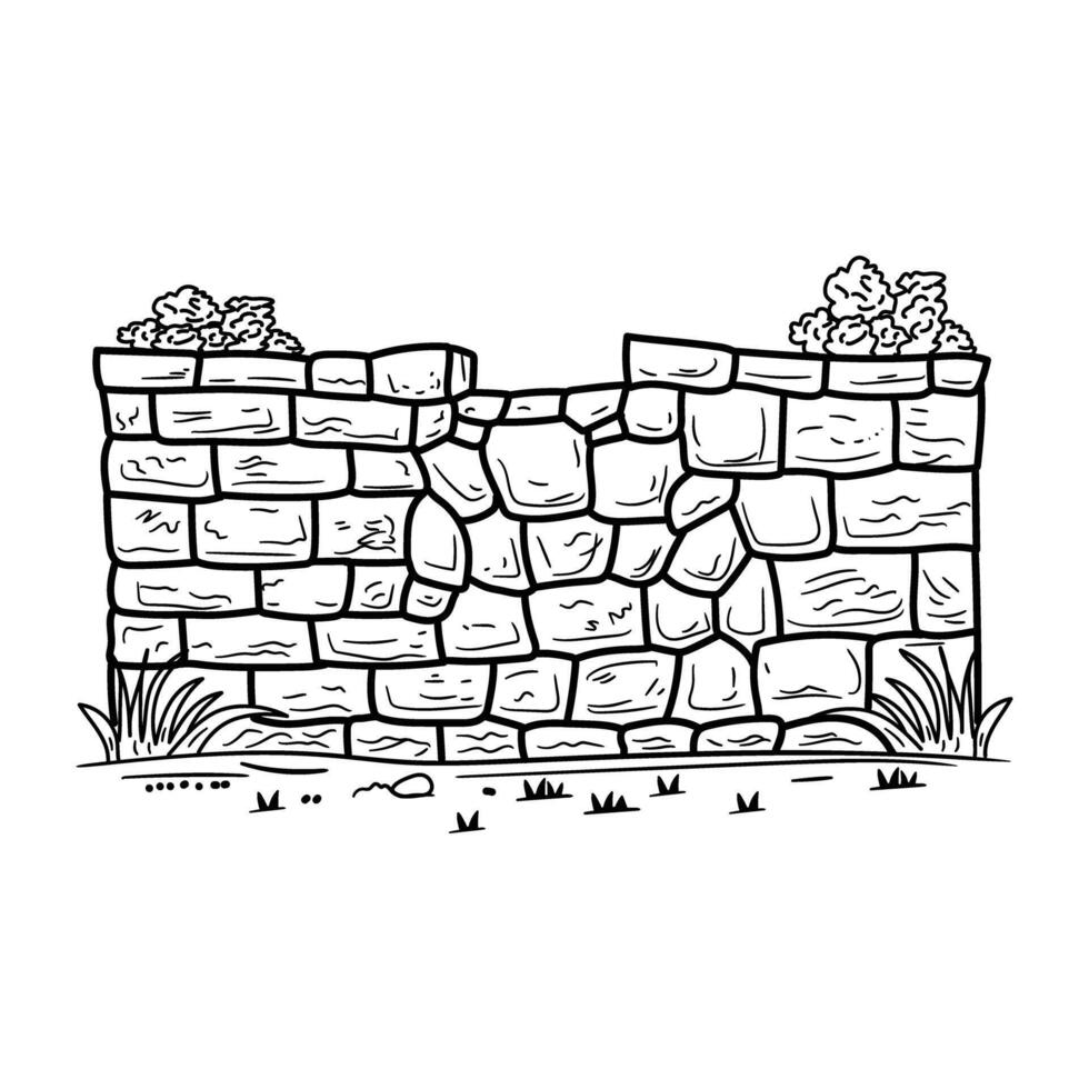 A stone wall with plants and flowers in it vector