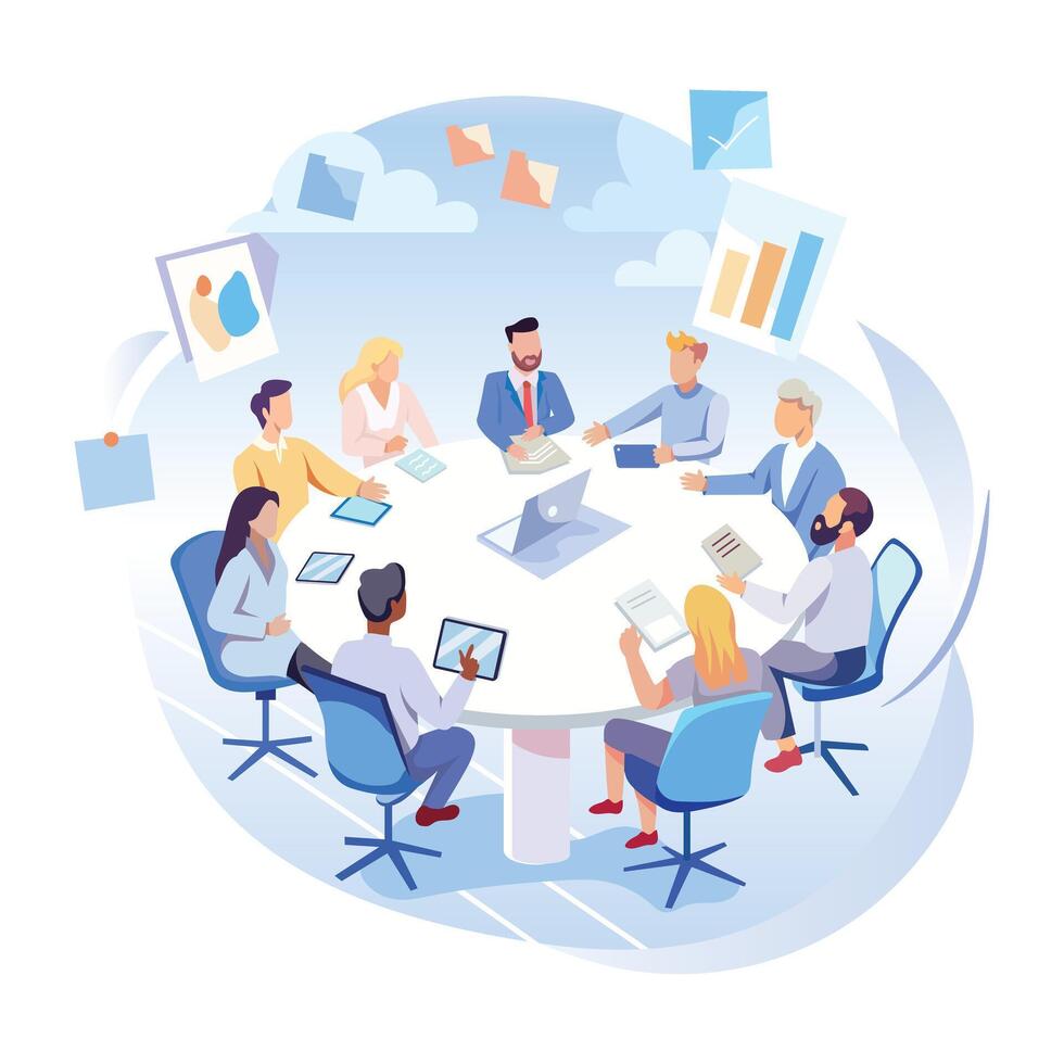 A flat style illustration of business meeting vector