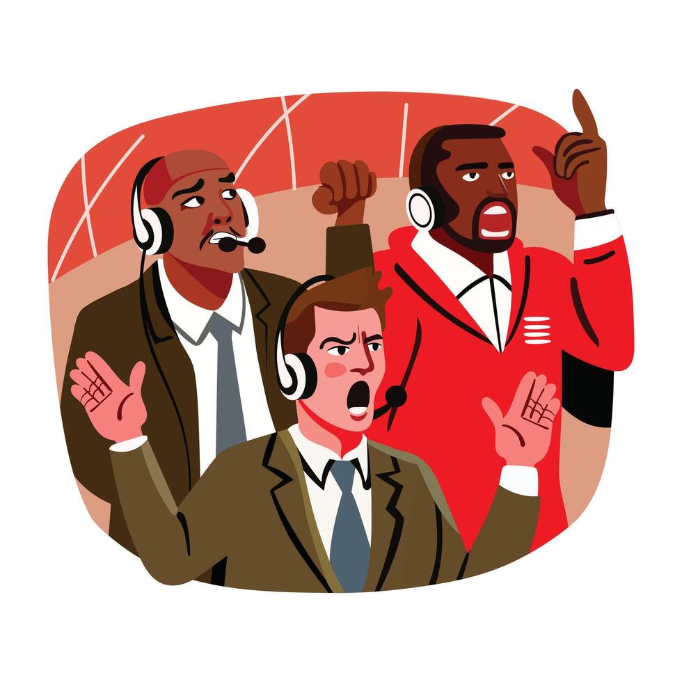Match commentators illustration in flat style vector
