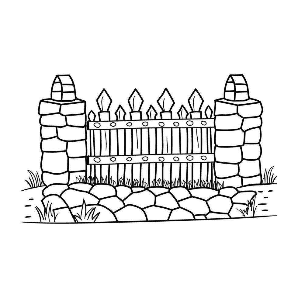 A drawing of a stone fence and stone wall vector