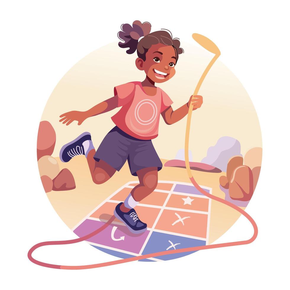 A flat style illustration of kid playing with rope vector