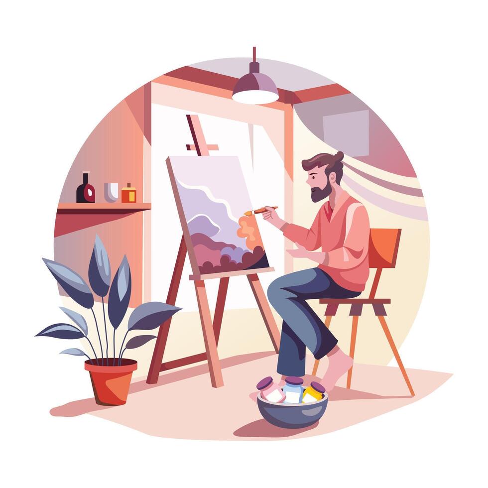 A man painting on canvas, a flat style illustration vector