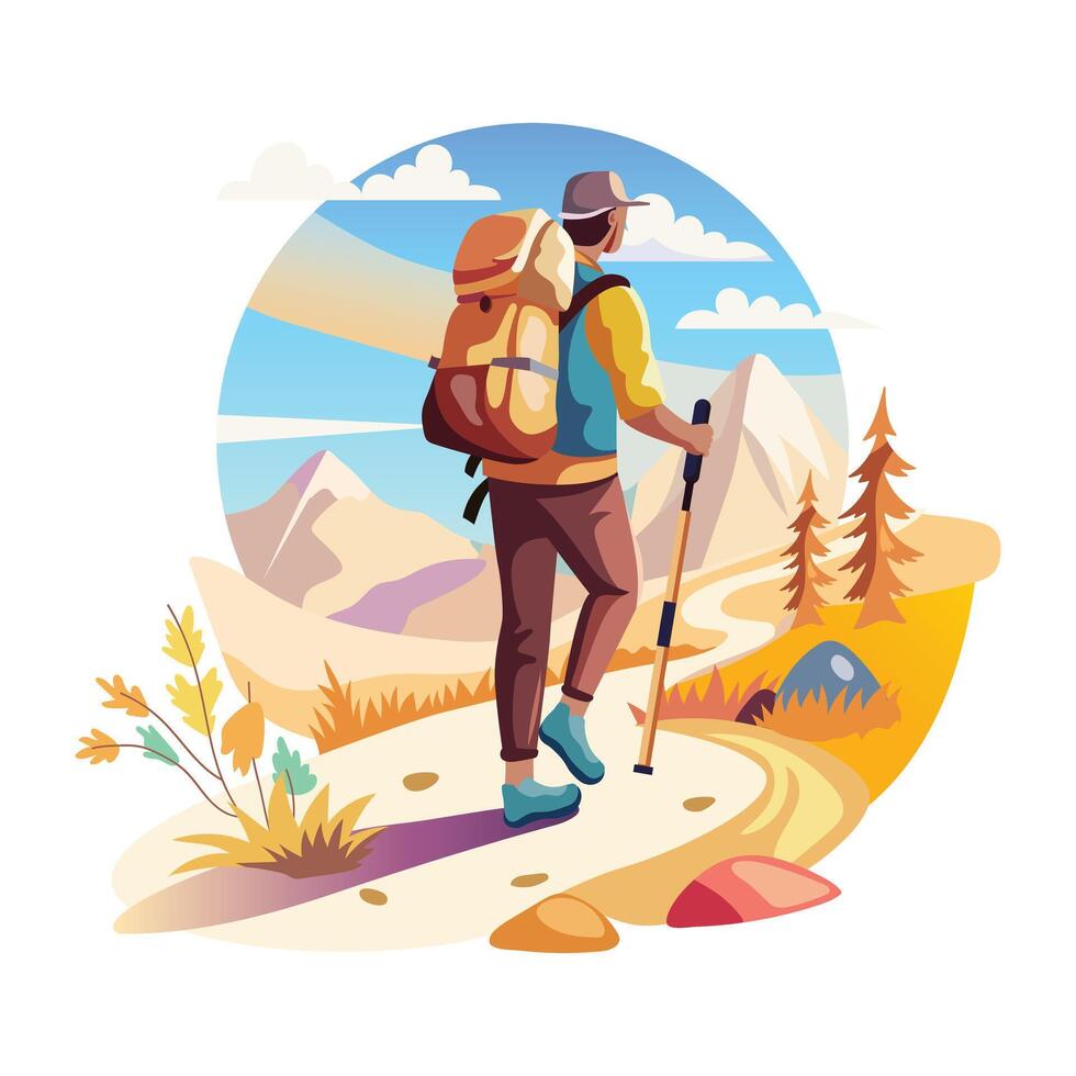 A family enjoys road trip in a car, a flat style illustration vector