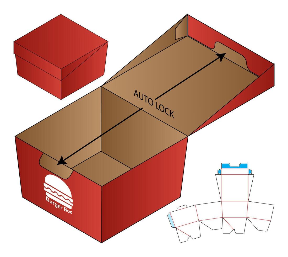 Hamburger Box packaging die cut template design. 3d mock-up vector