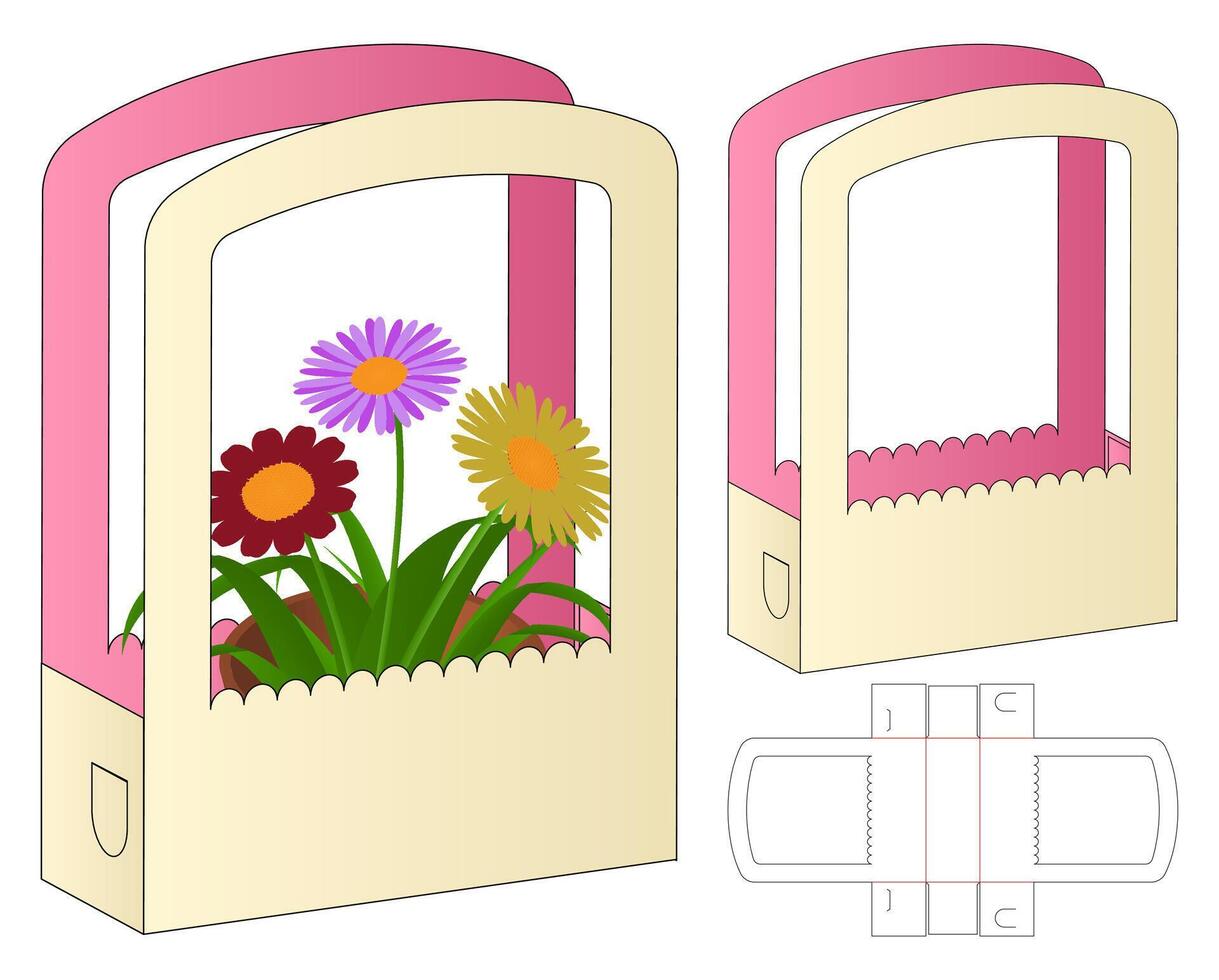flower paper bag packaging die cut template design vector