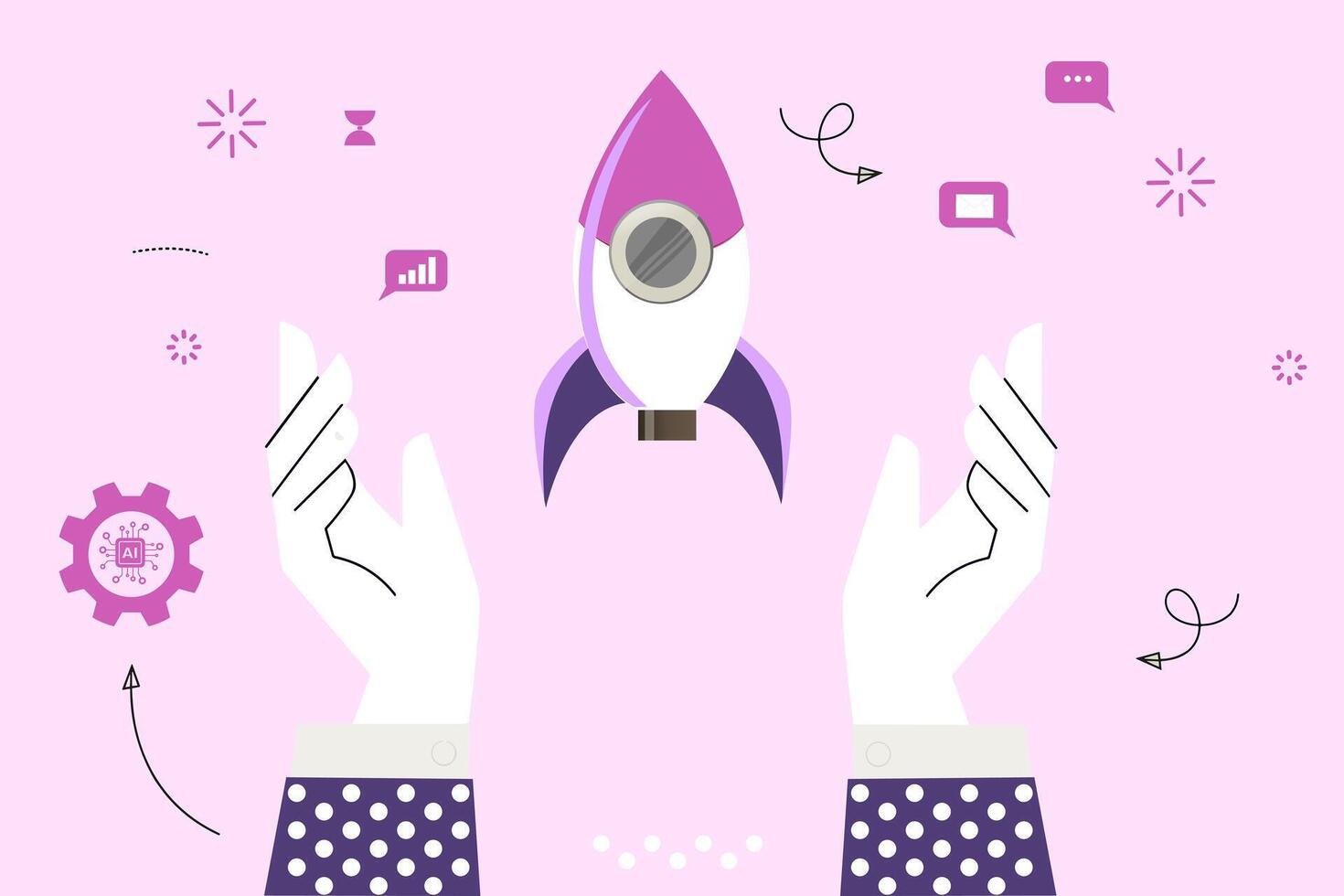 A business concept illustration depicting the journey from startup idea to patent realization. vector