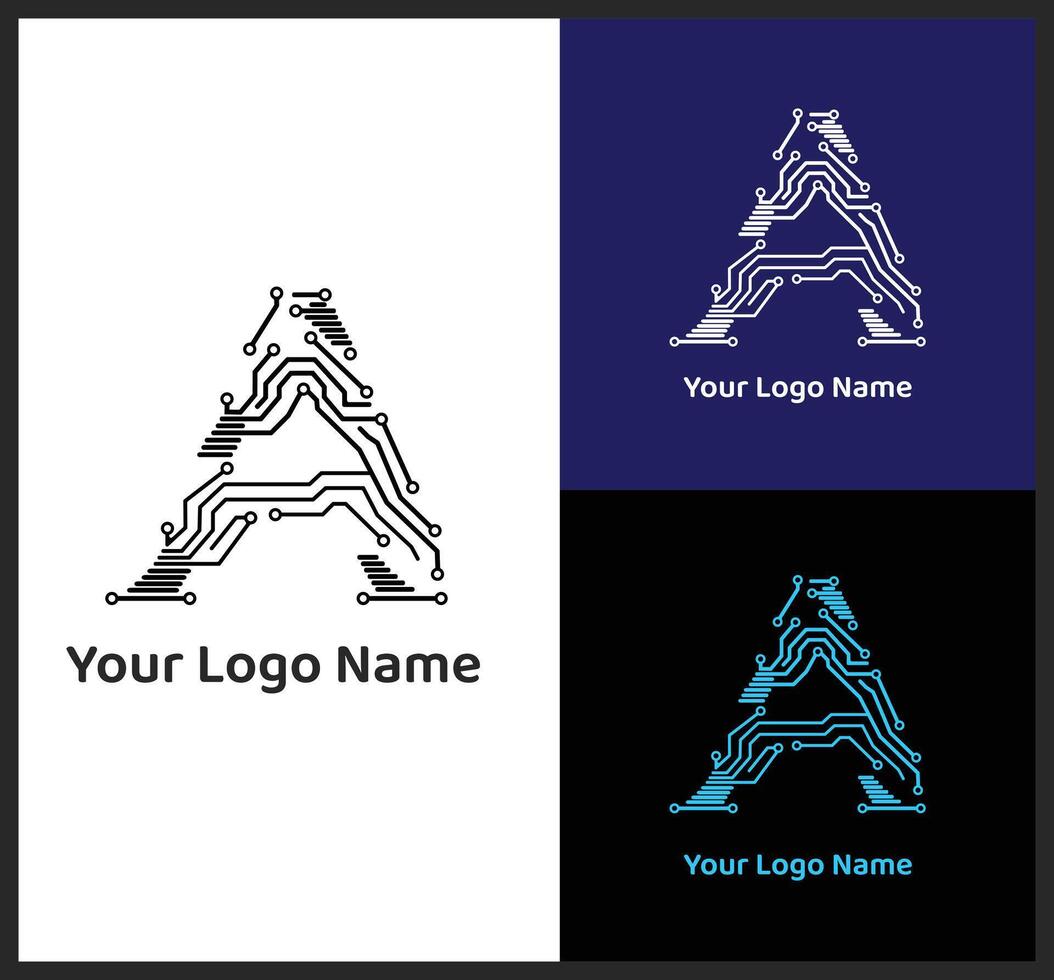Futuristic Circuit A Logo - High-Tech Alphabet Design for Technology Branding vector