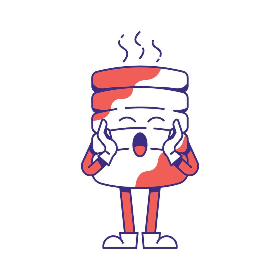 A cartoon character with a red and white hat and a cup of coffee vector