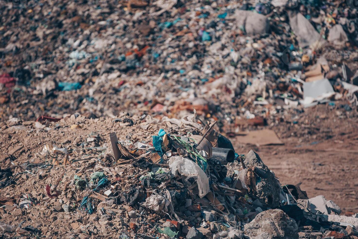 Waste dump concept, Pile of the garbage, garbage dump , waste from household in waste landfill, plastic world issue photo