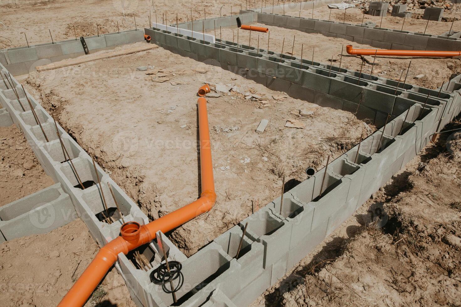 Close up of house under construction, foundations of the house, dilapidated house, building concept photo