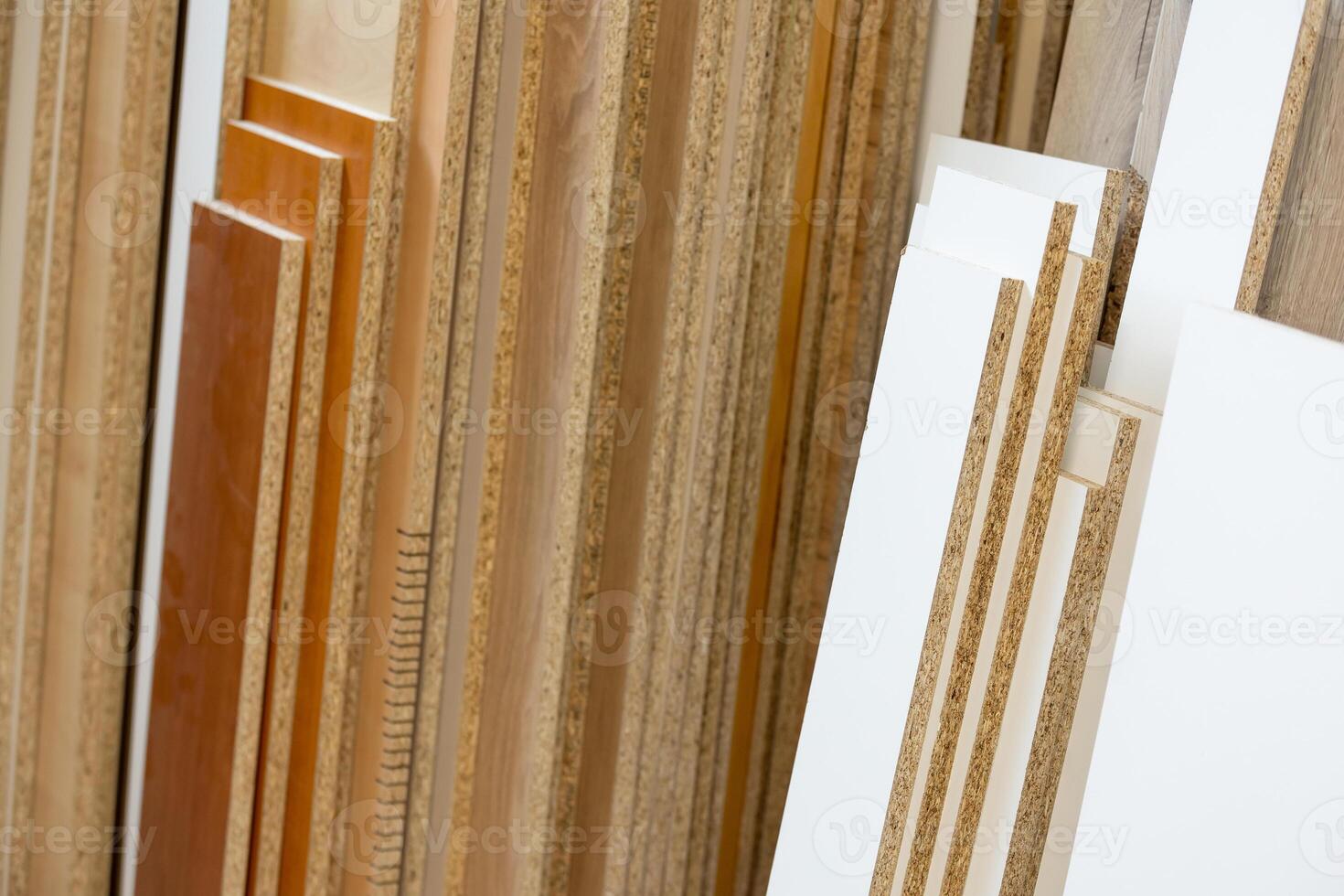 Close up of MDF board or plank for kind of furniture, woodwork concept photo
