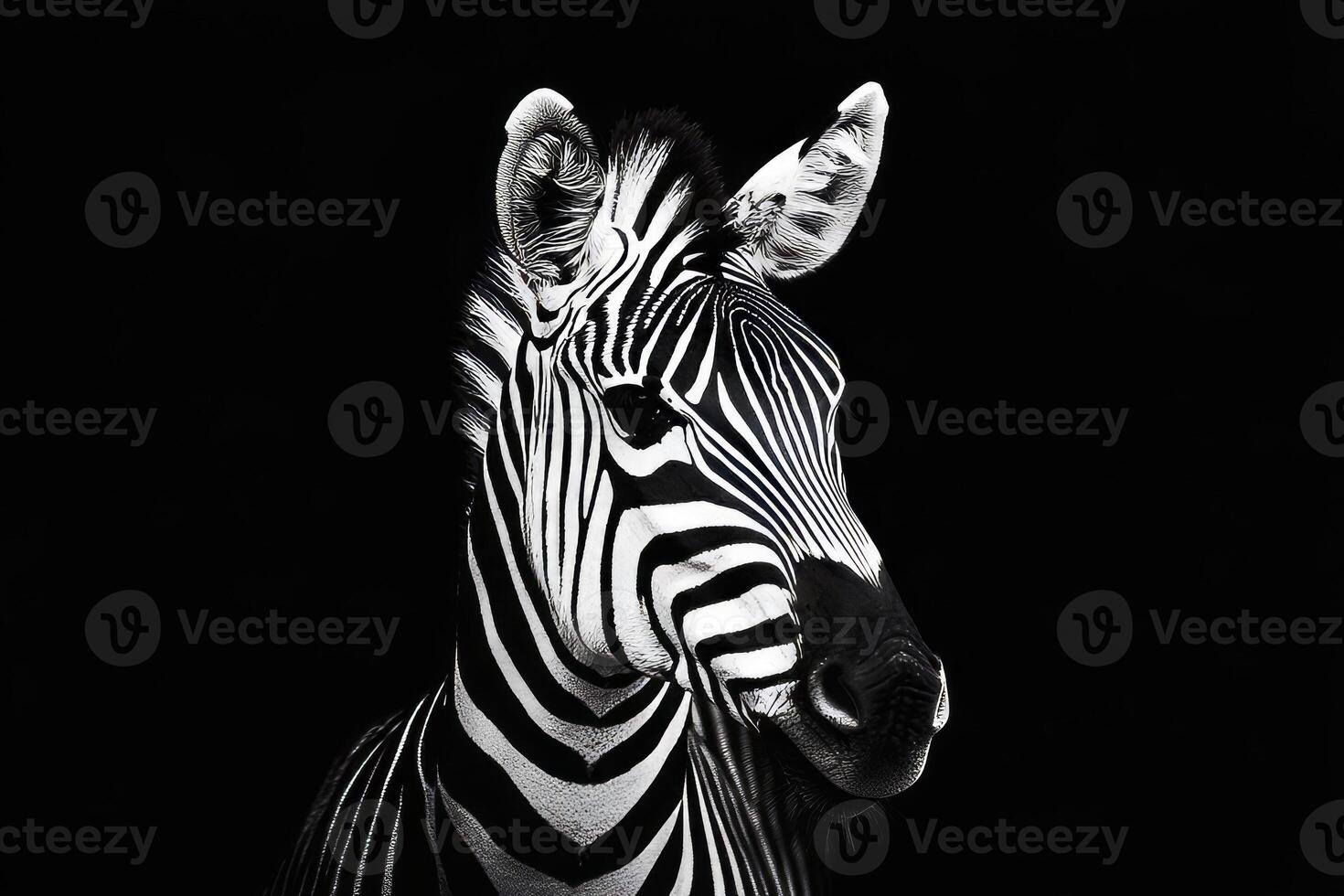 portrait of a zebra on a black background photo