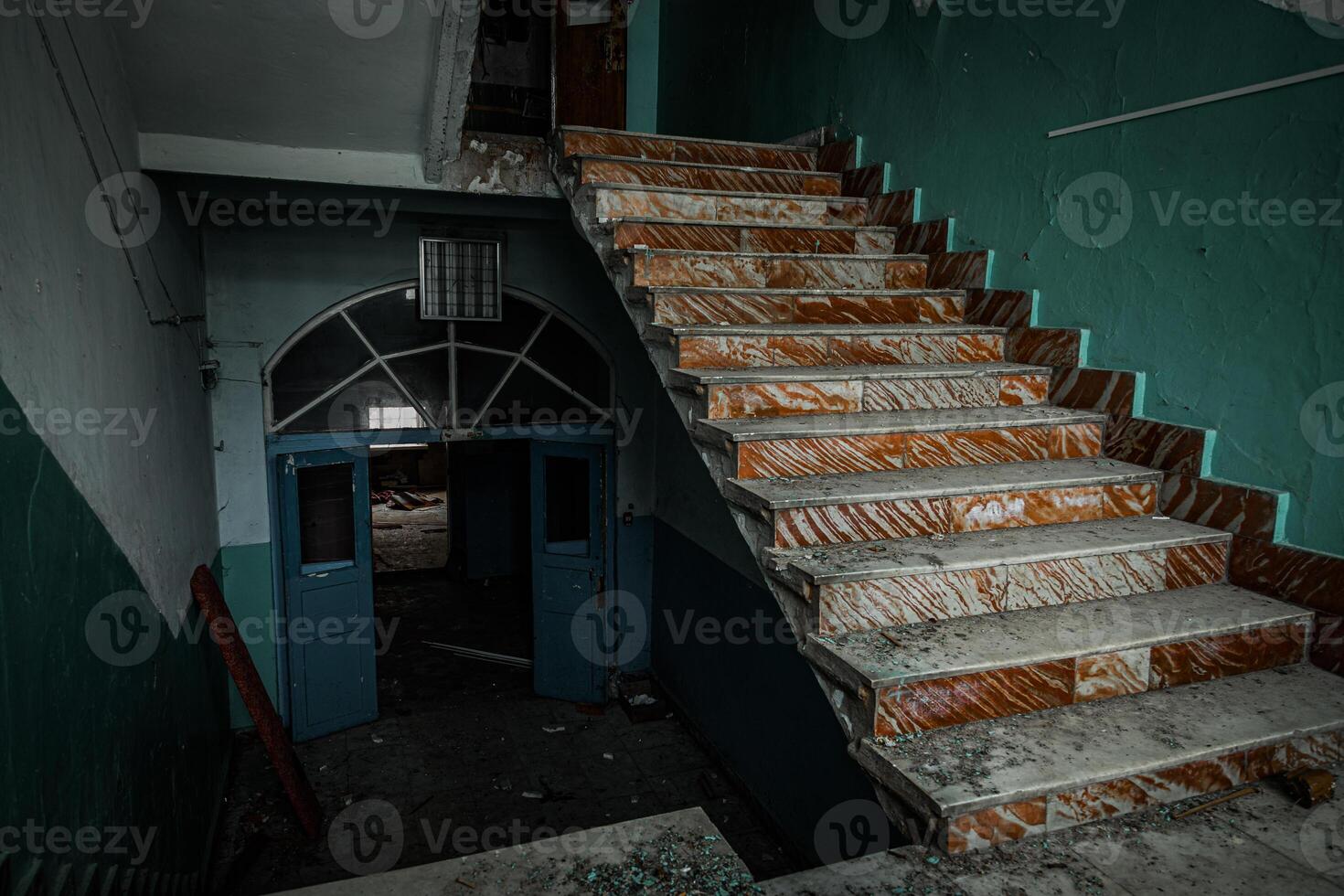 Inside old Orlovka Asylum for the insane in Voronezh Region. Dark creepy abandoned mental hospital photo