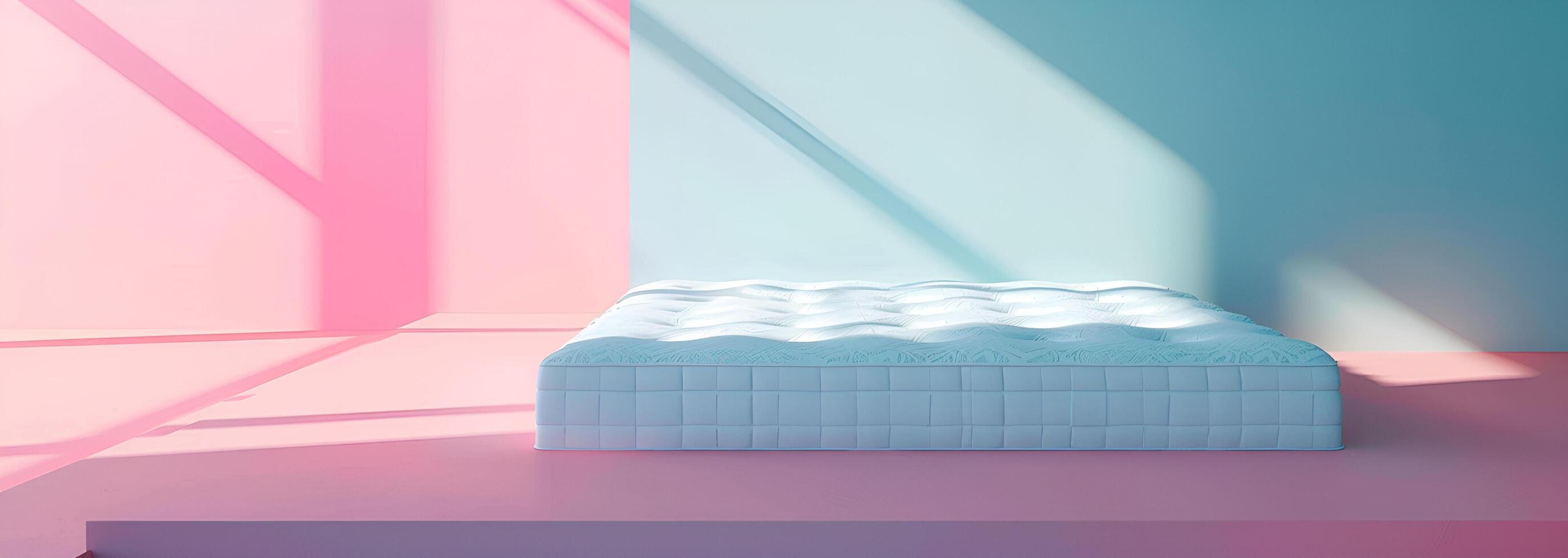 Comfortable Mattress in Soft Sunlight on Colorful Background photo