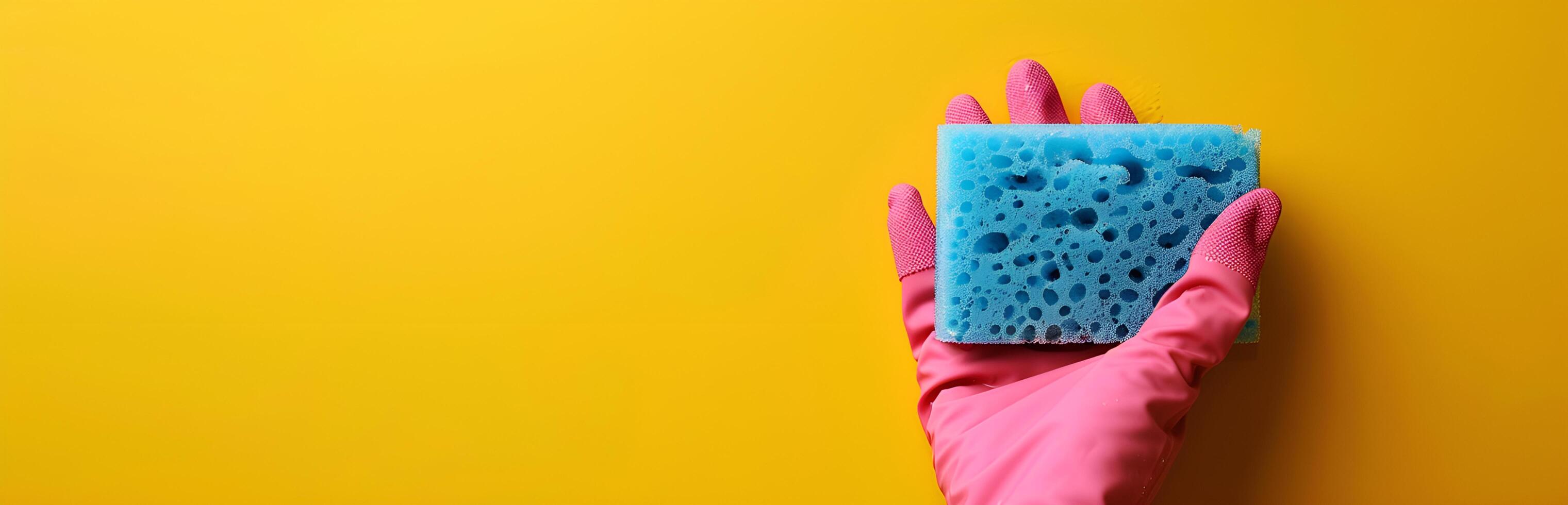 Soapy Sponge on Bright Yellow Yellow Background with Soapy Sponge photo