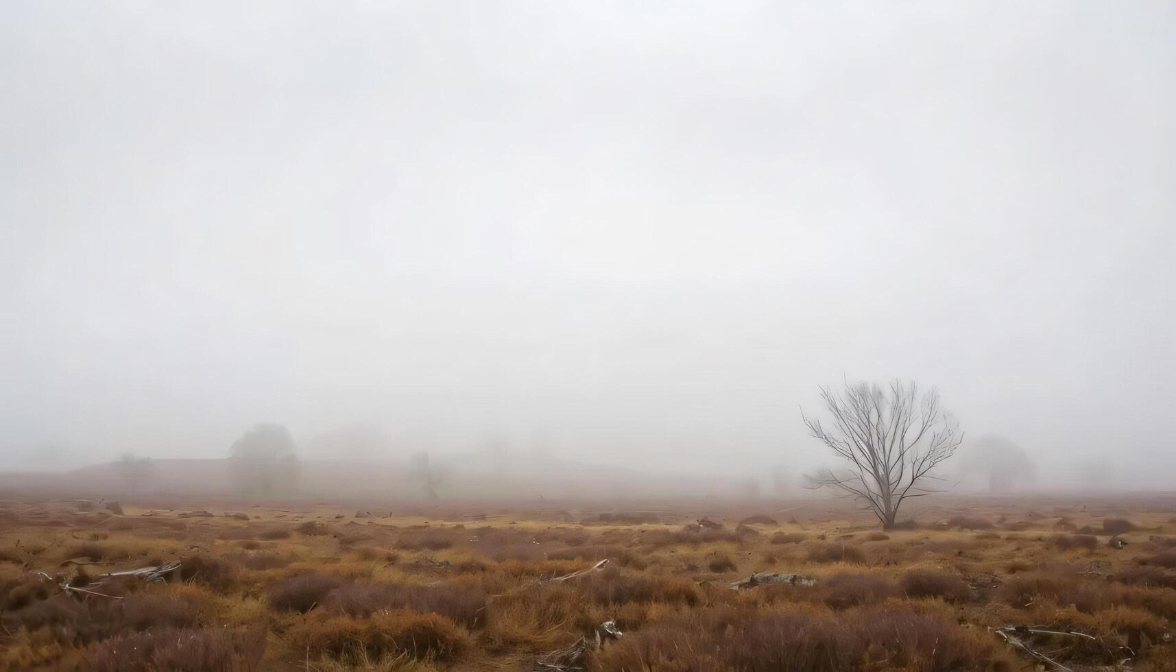 Mysterious Fog Shrouding Hills Under Cloudy Skies photo