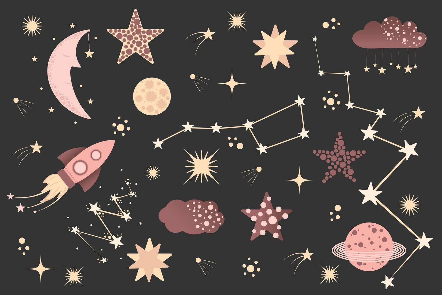 Space pattern for kids, children. Cosmos background gift paper. Galaxy, universe wallpaper vector