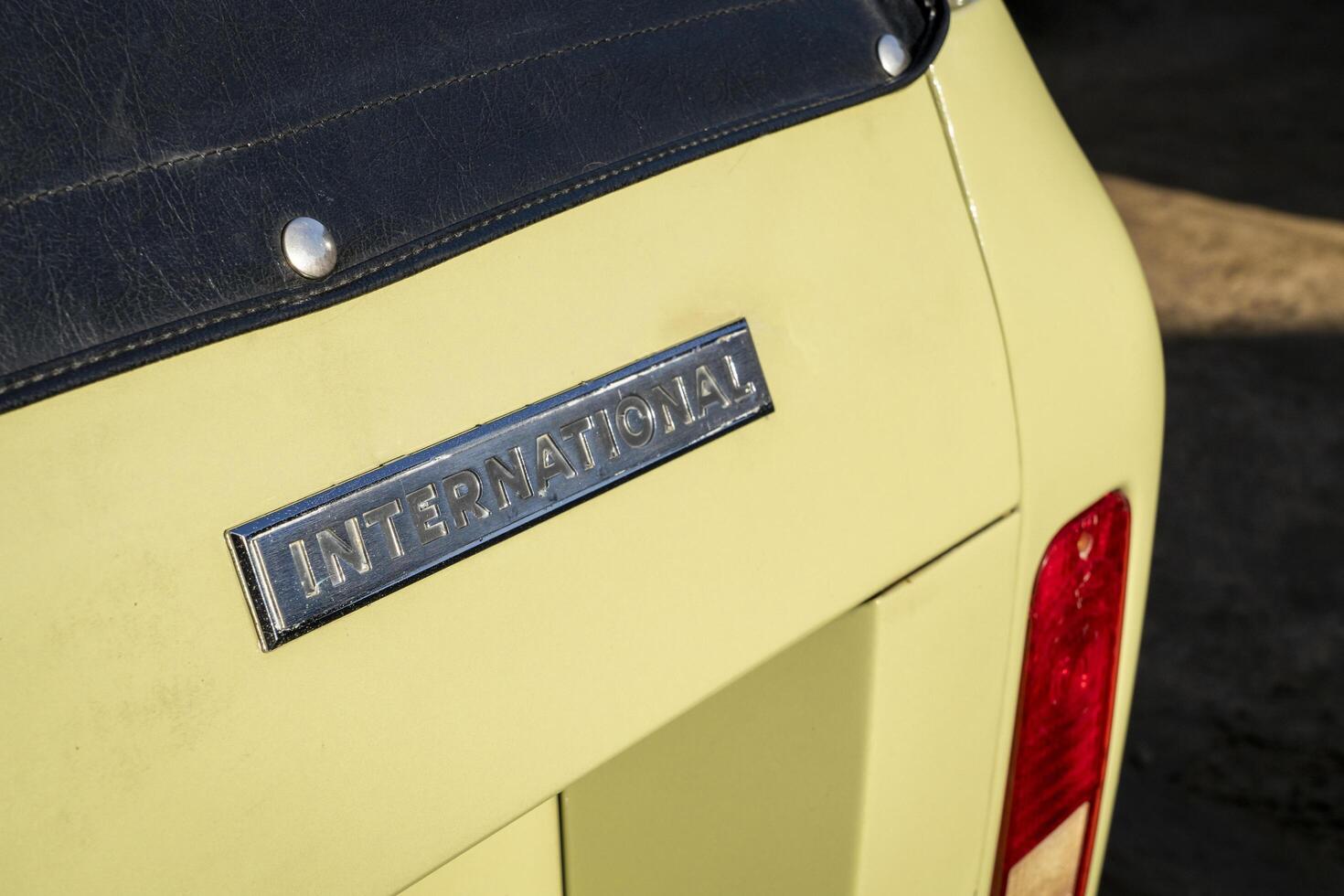 Loveland, CO, USA - August 27, 2023, A detail of vintage Scout, small utility truck, manufactured by International Harvester Company. photo