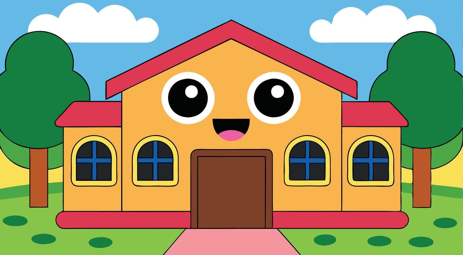 A cartoon house with eyes and a smile vector