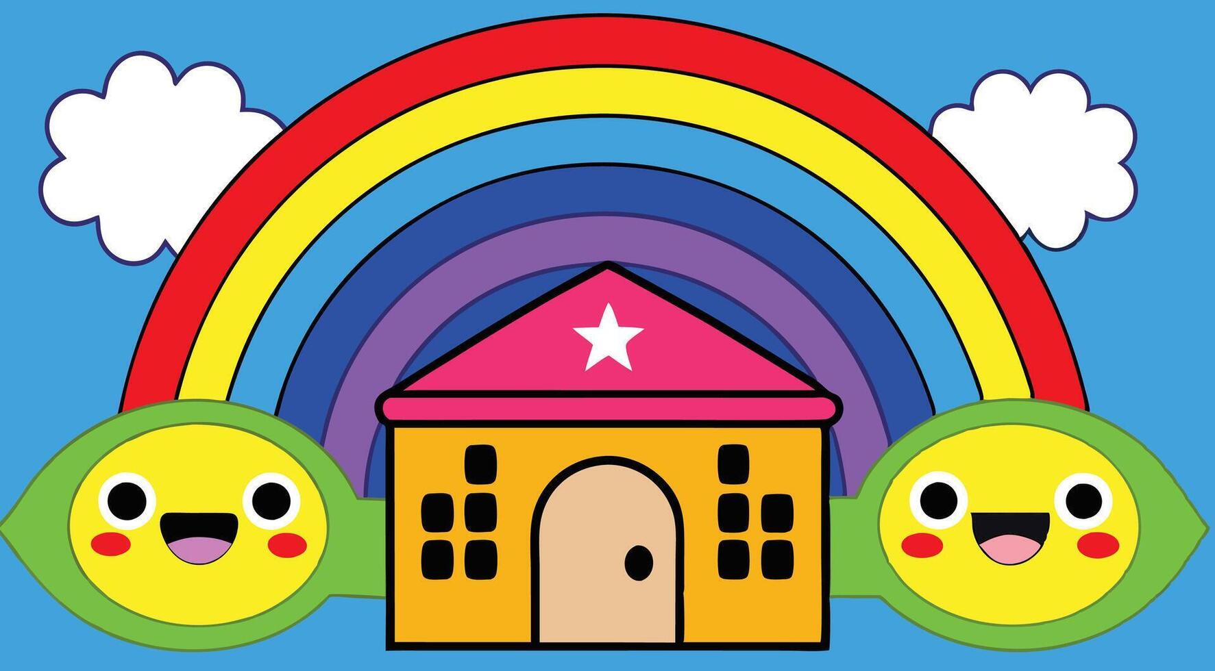 A cartoon house with a rainbow and a rainbow vector