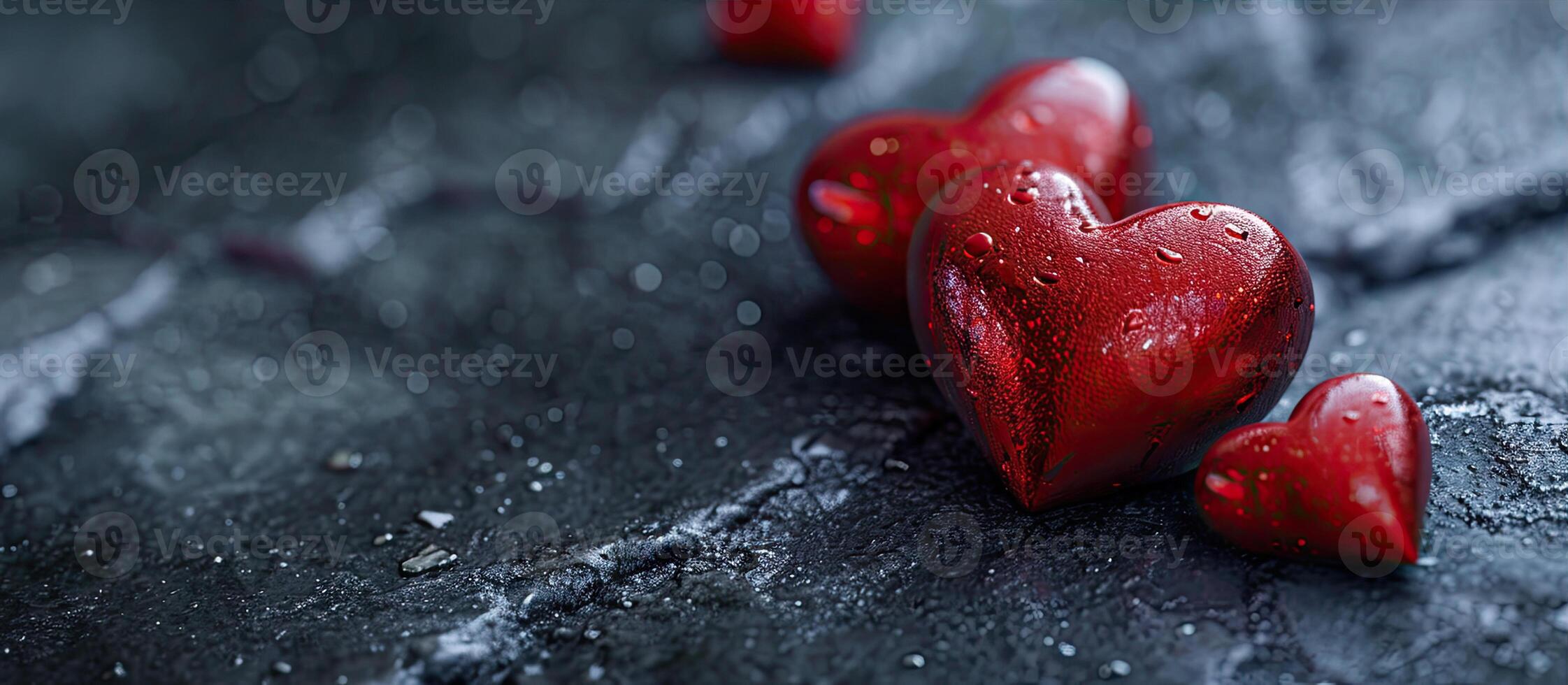 Valentine's day background with red hearts on dark concrete background photo