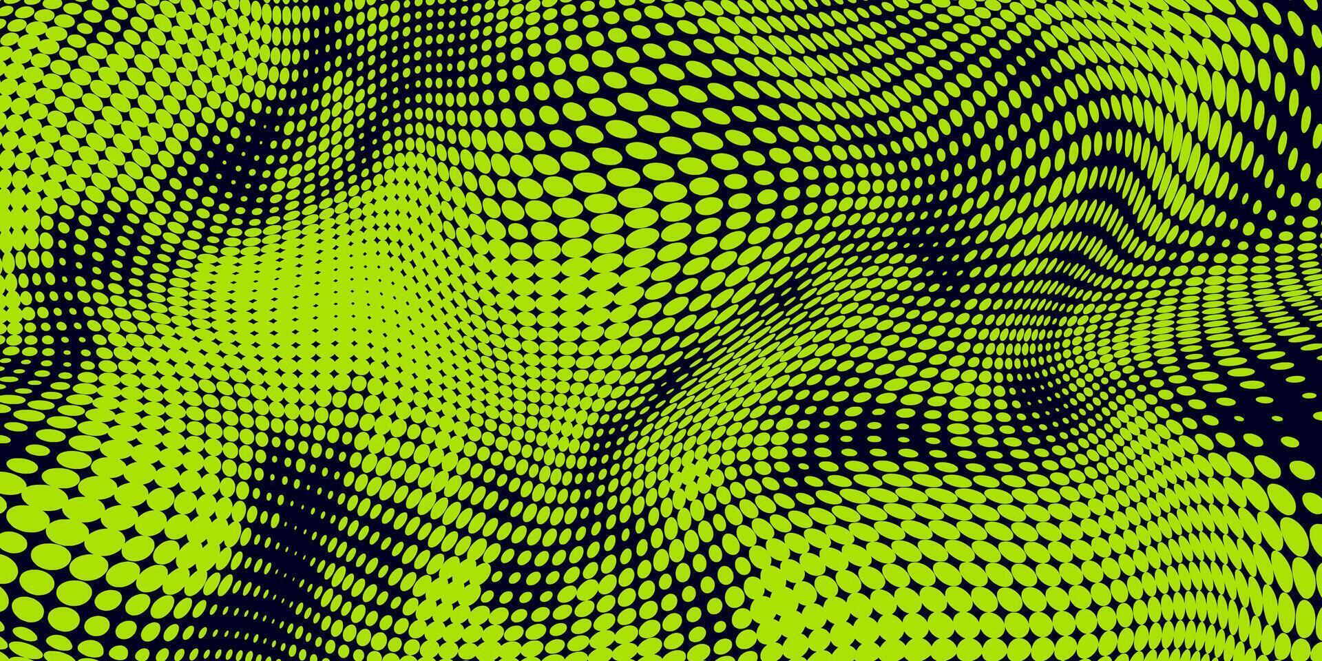 Abstract Twisted Halftone with Vibrant Green and Black Waves. Bold and dynamic dot texture ideal for striking, futuristic designs. vector