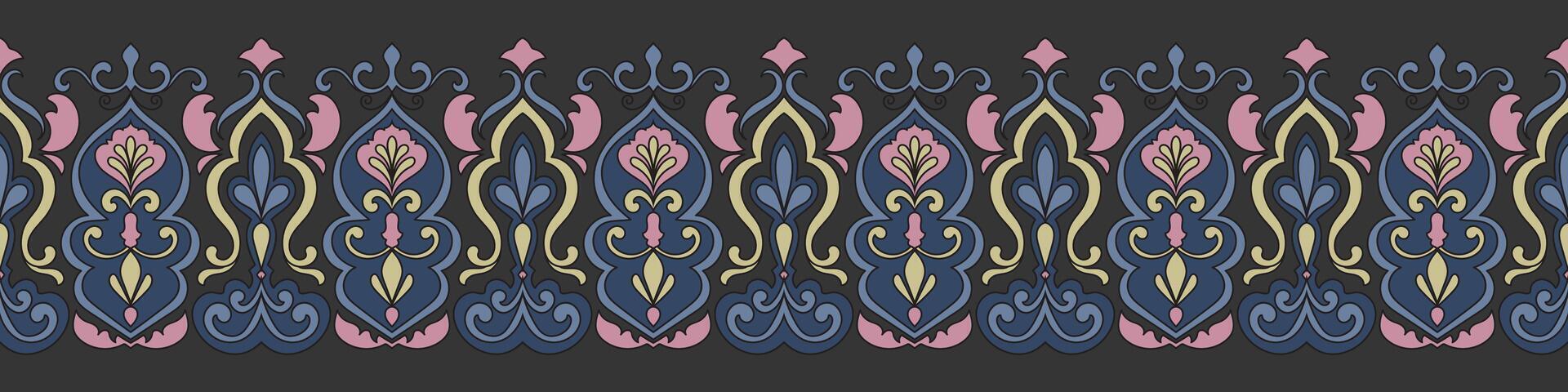 Seamless pattern of vintage flowers. Fabric border. Antique pattern. vector