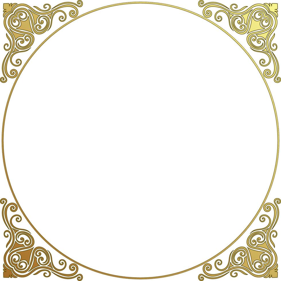 Circle frame. Vintage golden border, abstract corners on white background. vector