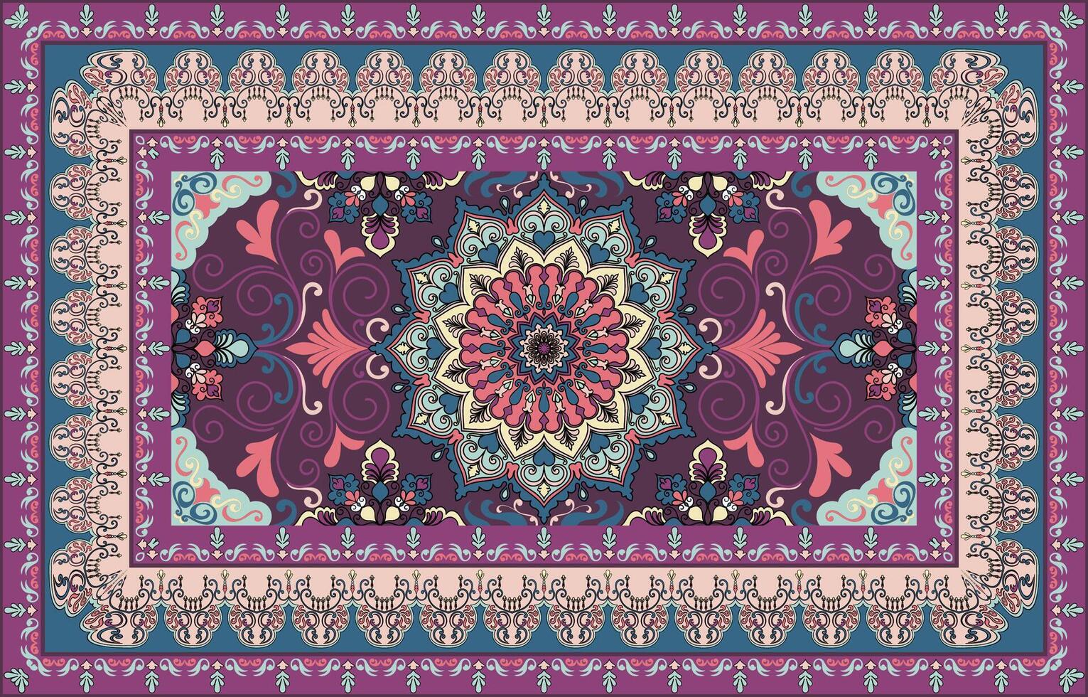 Sweet Mandala Tapestry Persian carpet, abstract pattern Medieval room decoration carpet vector