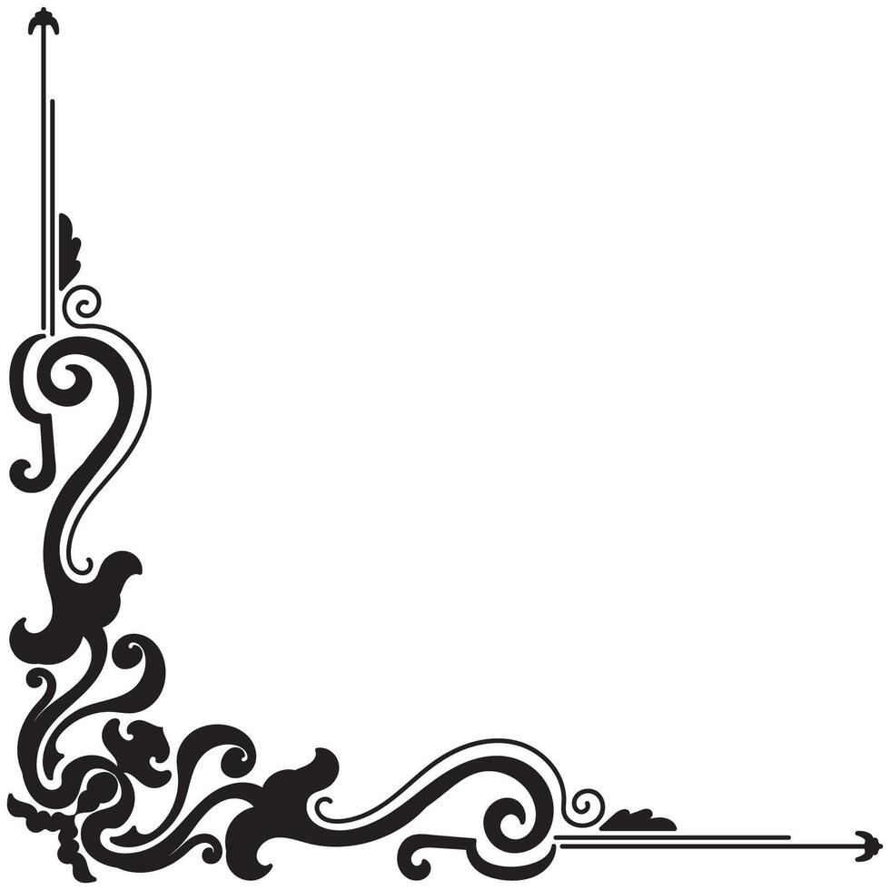 Thin line vintage corner. Medieval period of the Victorian dynasty. Fancy black monogram frame design element abstract icon collection Flower simple symbol vector