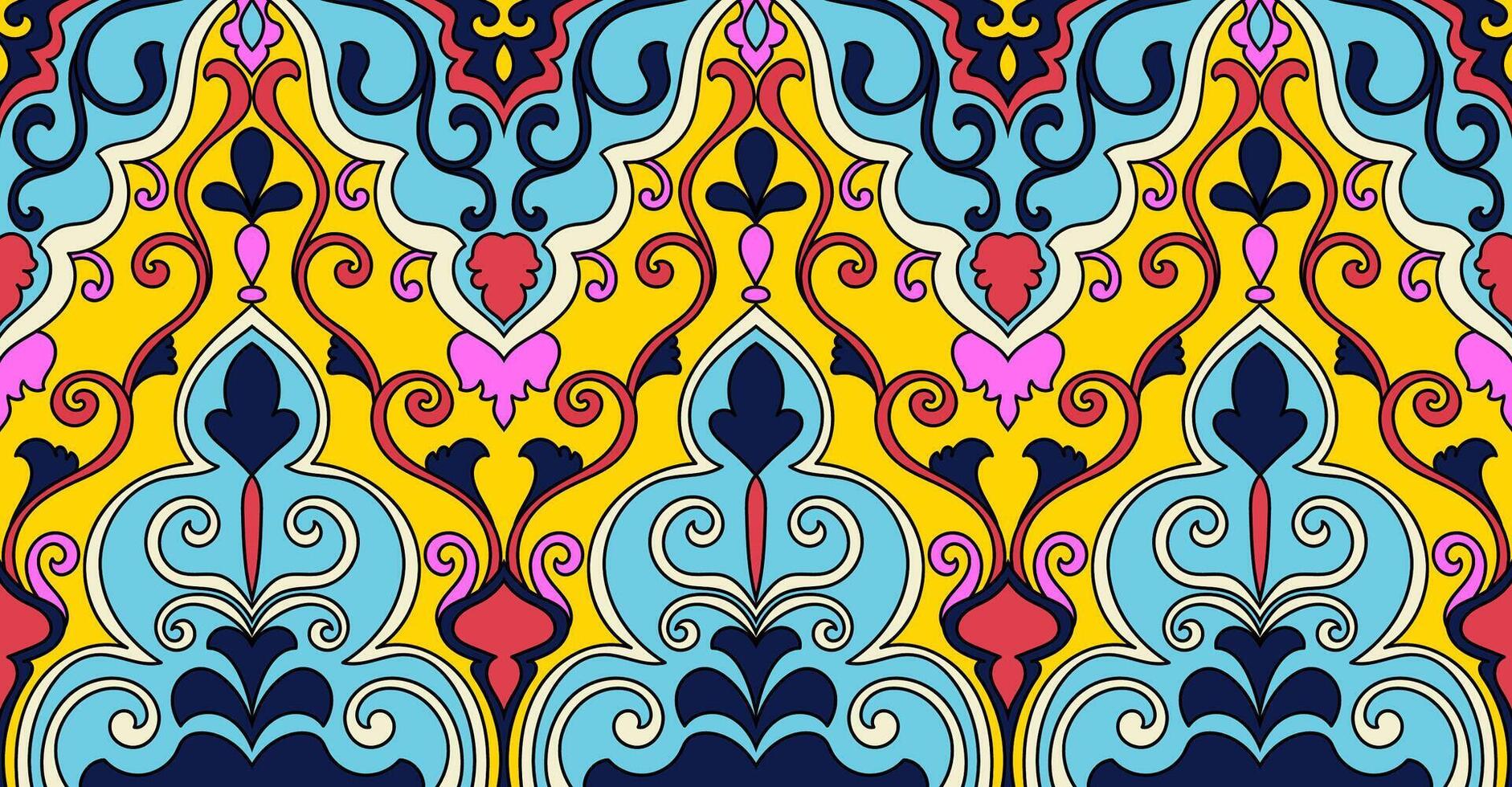 abstract scroll flower Seamless ethnic tribal pattern, fabric, rug, wallpaper. vector