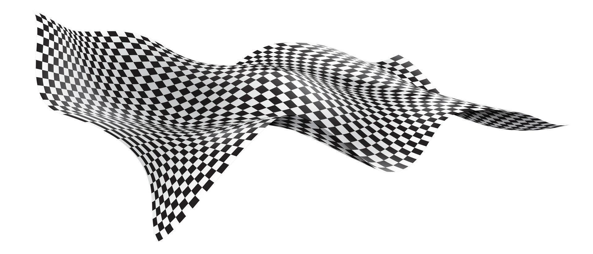 Abstract checkered flag black white lines wave curve movement 3D style background vector