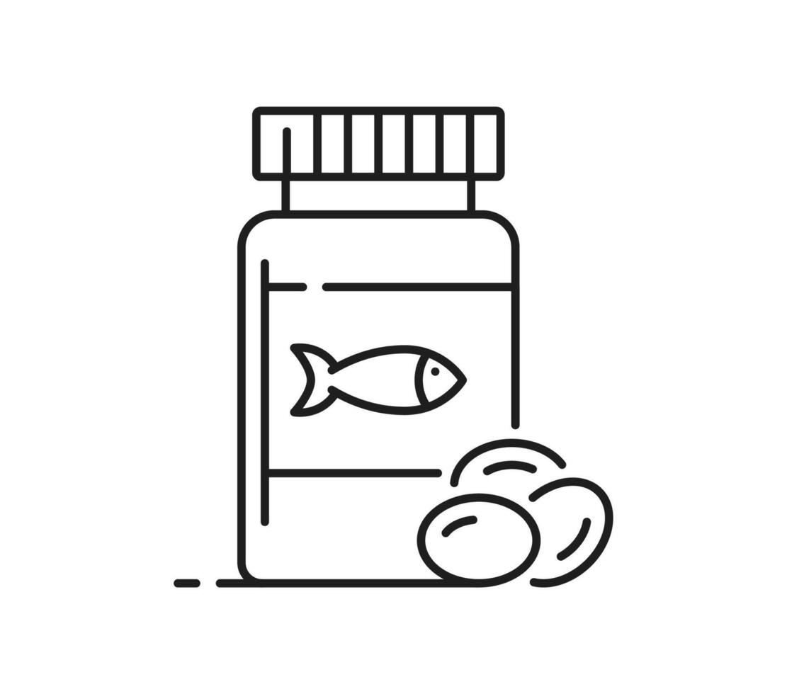 Salmon fish oil capsule or pill thin line icon vector