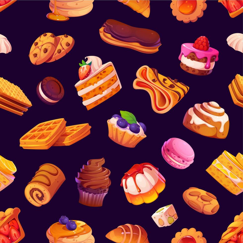 Cartoon confectionery and pastry seamless pattern vector