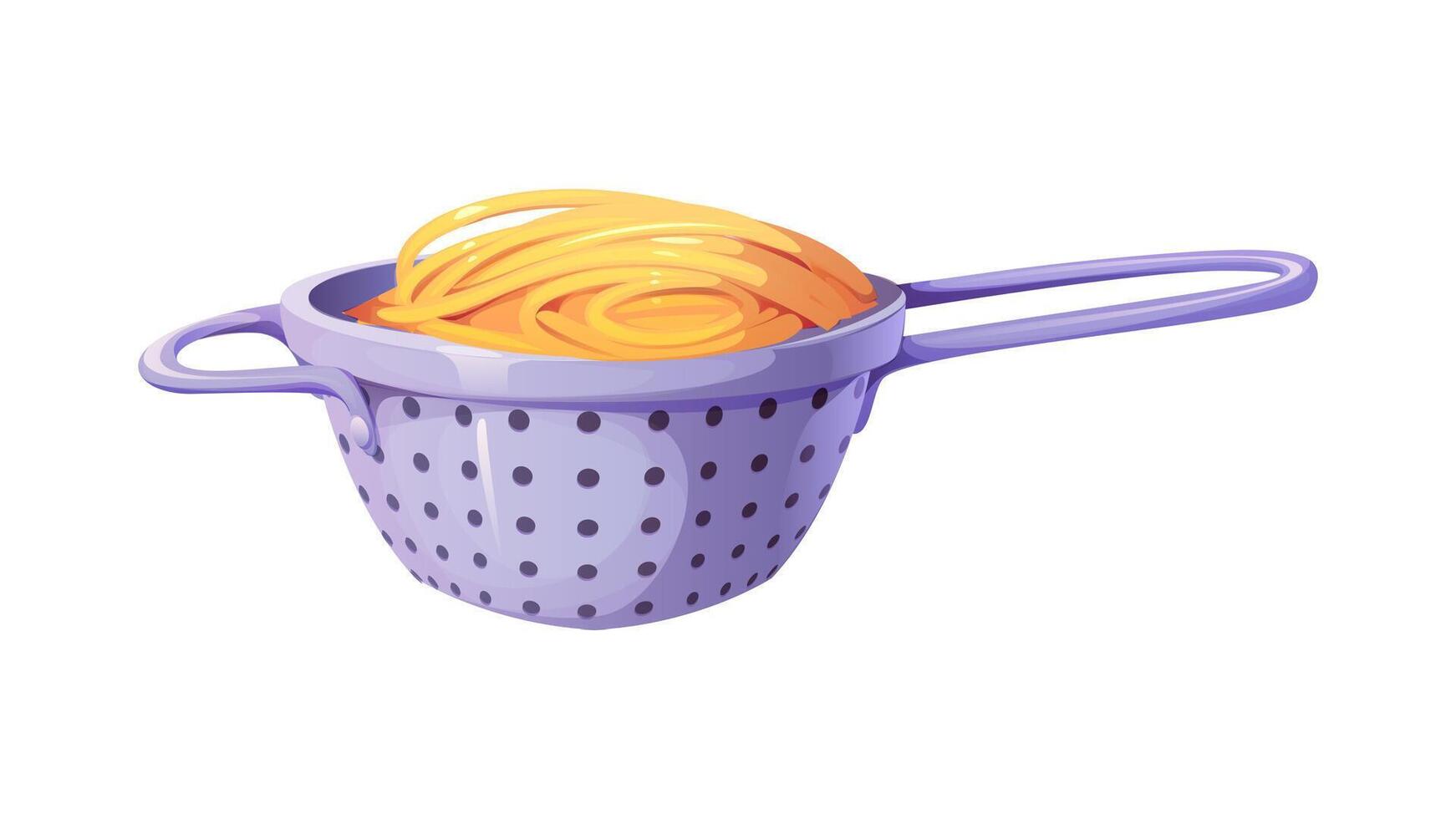 Pasta strainer with spaghetti for cooking process vector