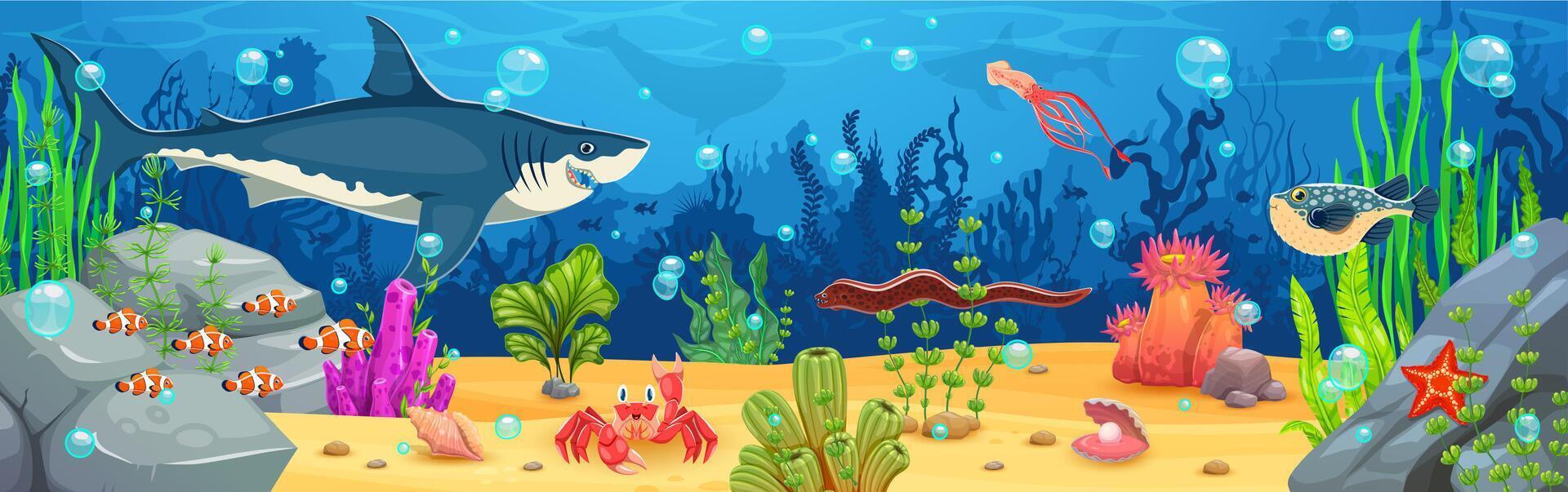 Cartoon underwater landscape, game background vector