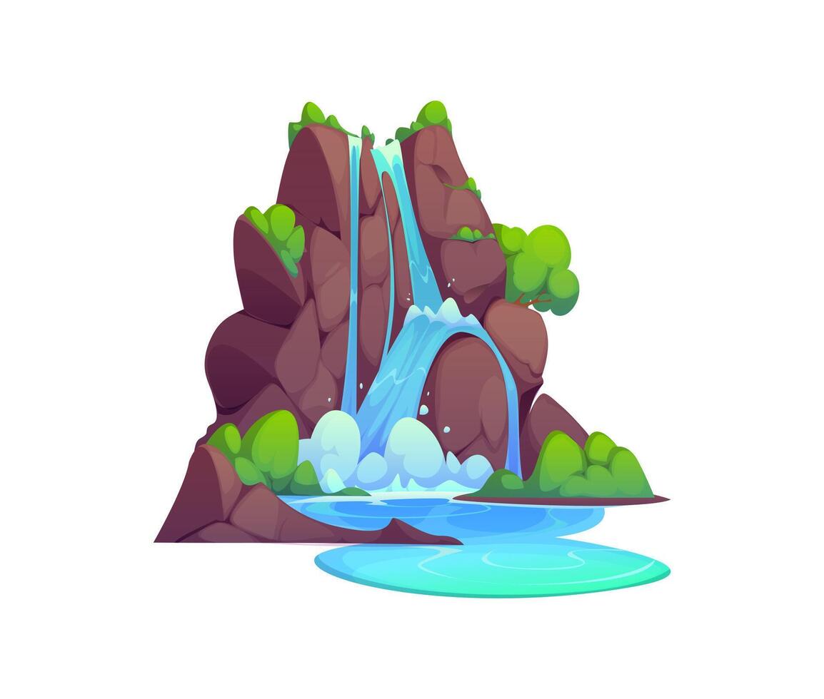 Cartoon waterfall and water splashing cascade vector