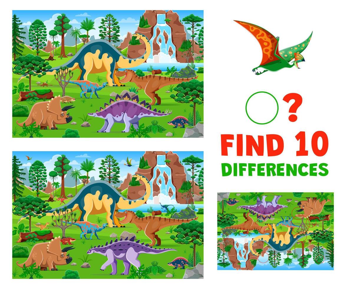 Find ten differences between prehistoric dinosaurs vector