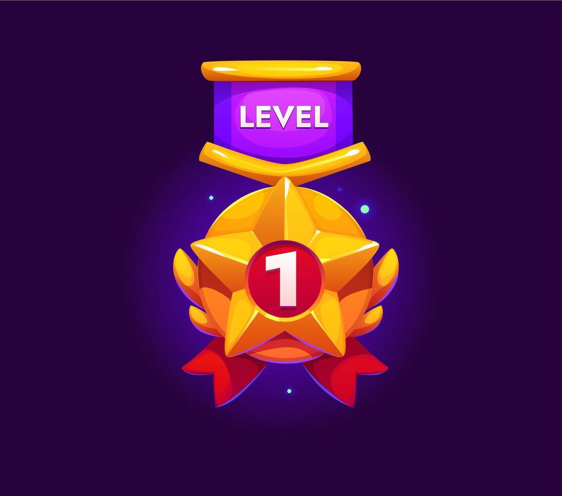 Game rank level up badge icon, victory medal vector