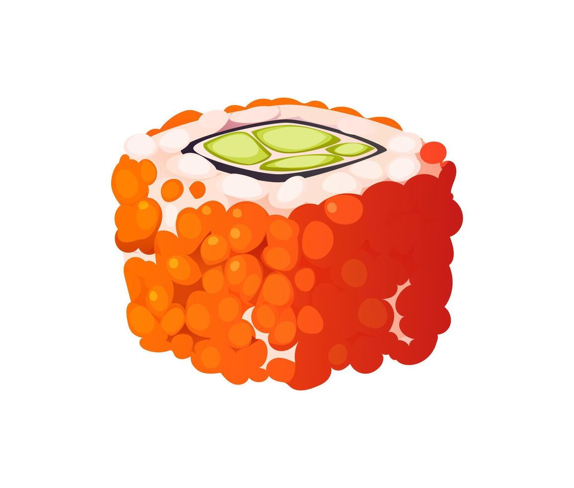 Uramaki cartoon Japanese sushi roll with fish roe vector