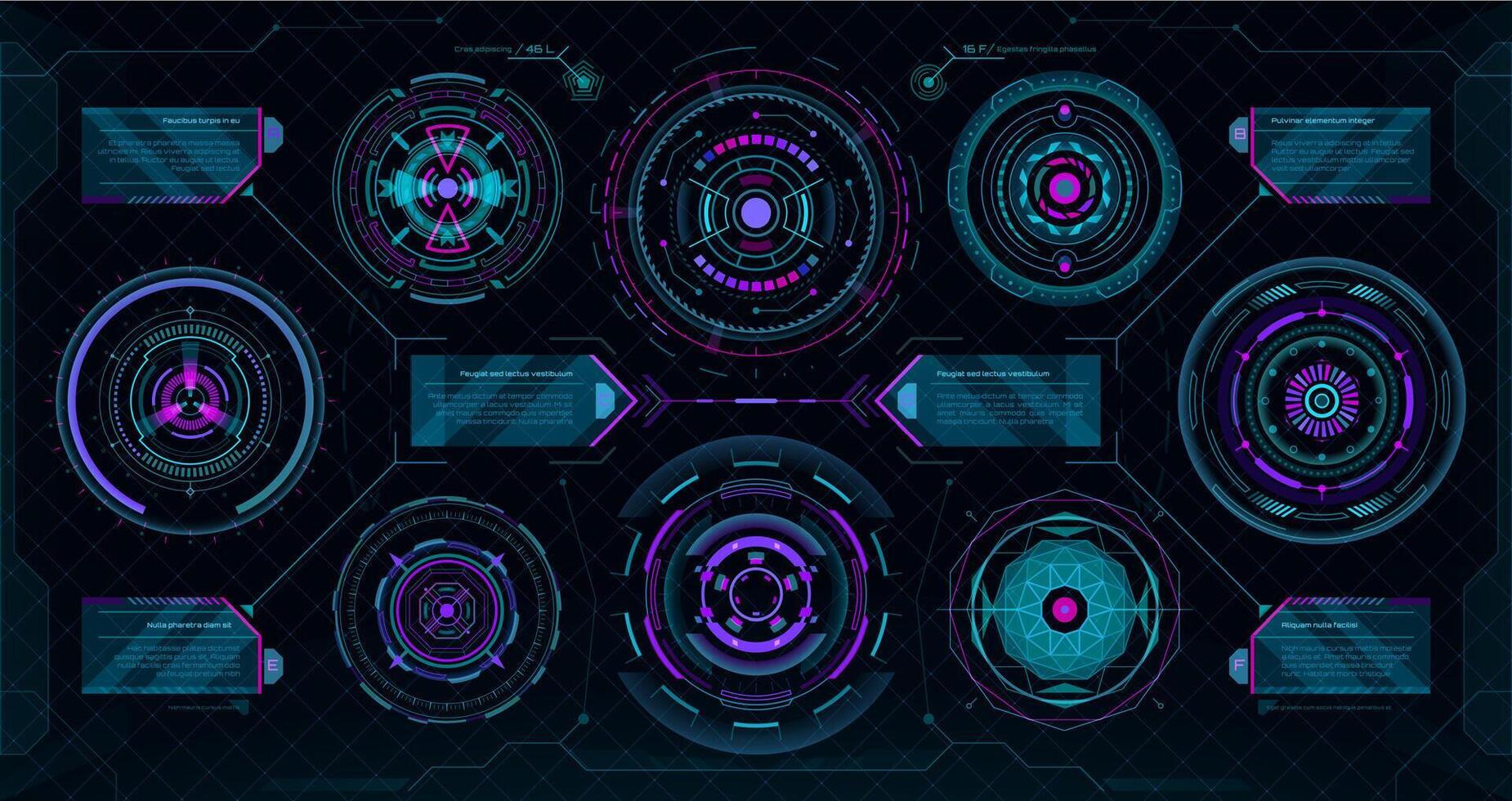 Circular futuristic HUD elements, Sci Fi interface vector