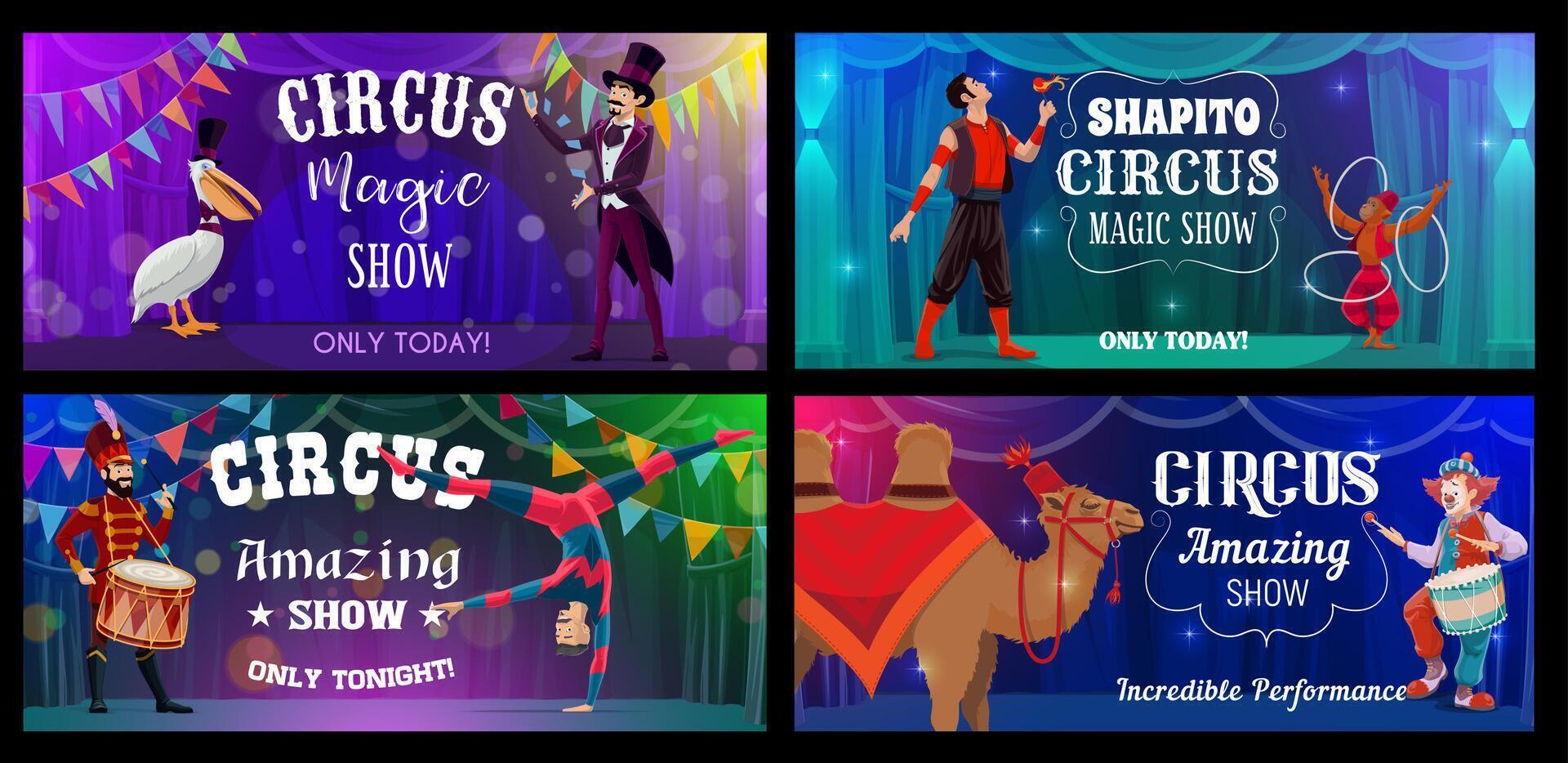 Circus banners for funfair carnival, magic show vector