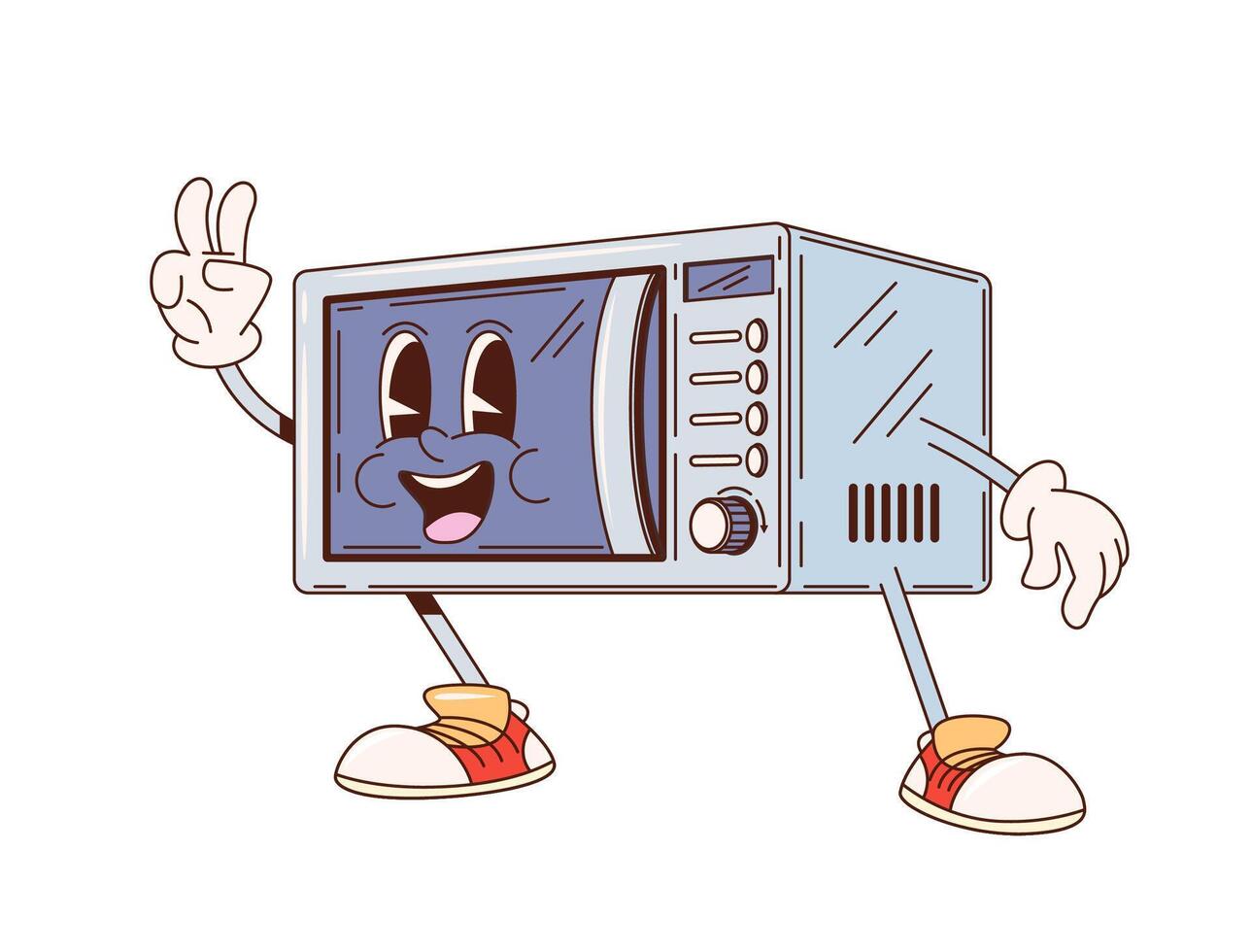 Microwave retro groovy kitchenware character vector