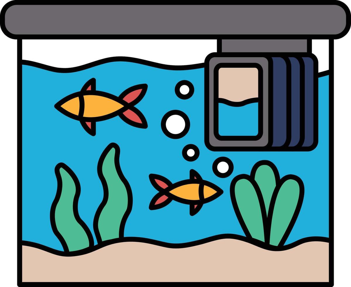 A cartoon drawing of a fish tank with two fish swimming in it vector