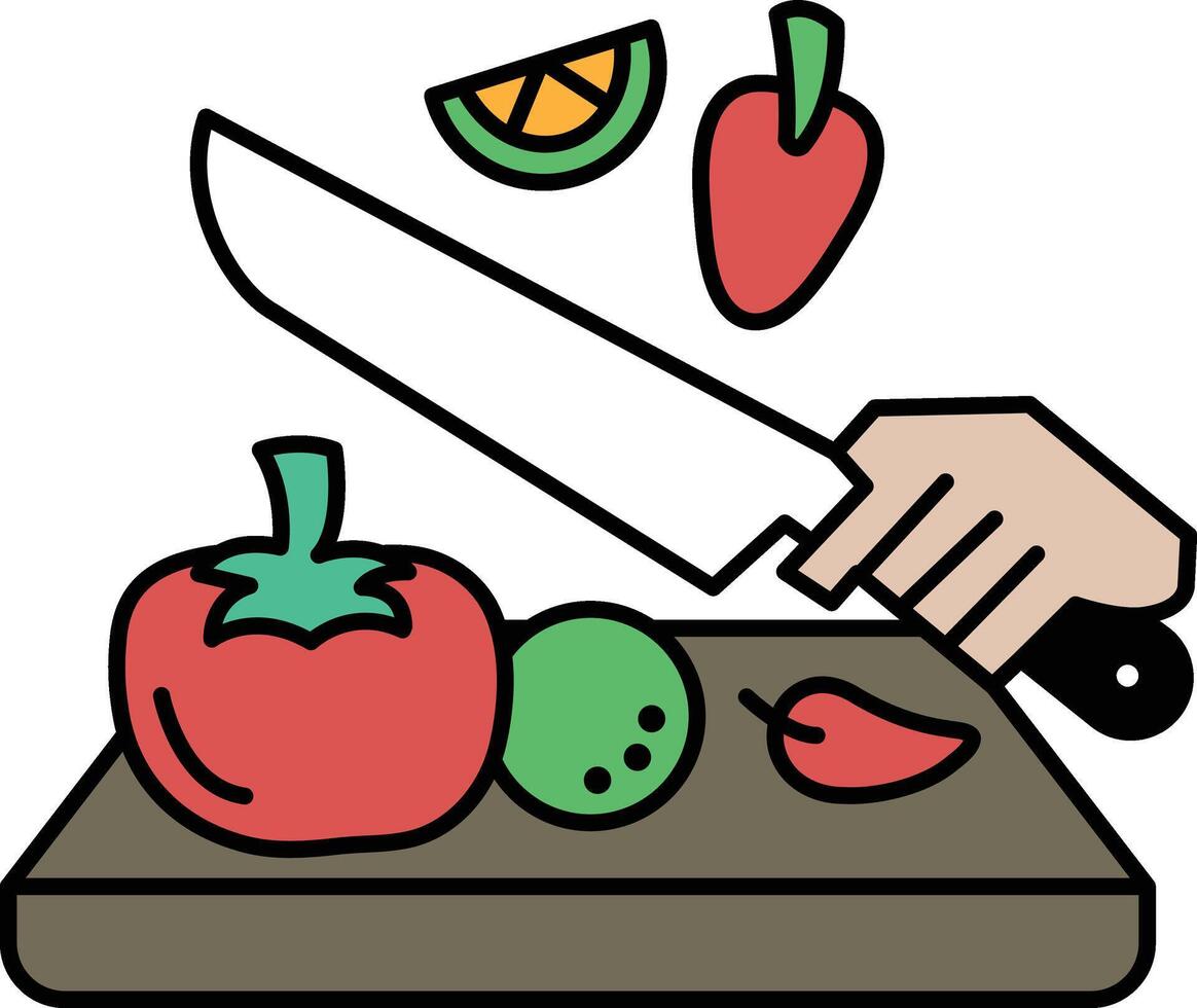 A cartoon drawing of a person cutting up vegetables on a cutting board vector