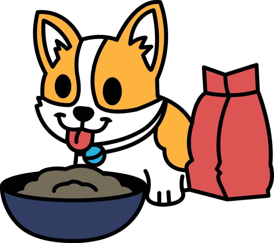 A cartoon dog is eating from a bowl of food vector