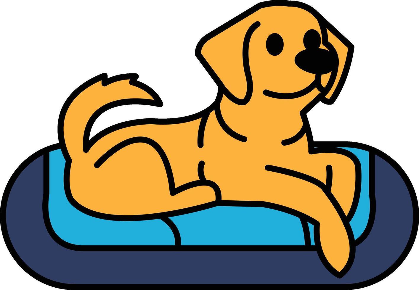 A cartoon dog is laying on a blue and blue bed vector