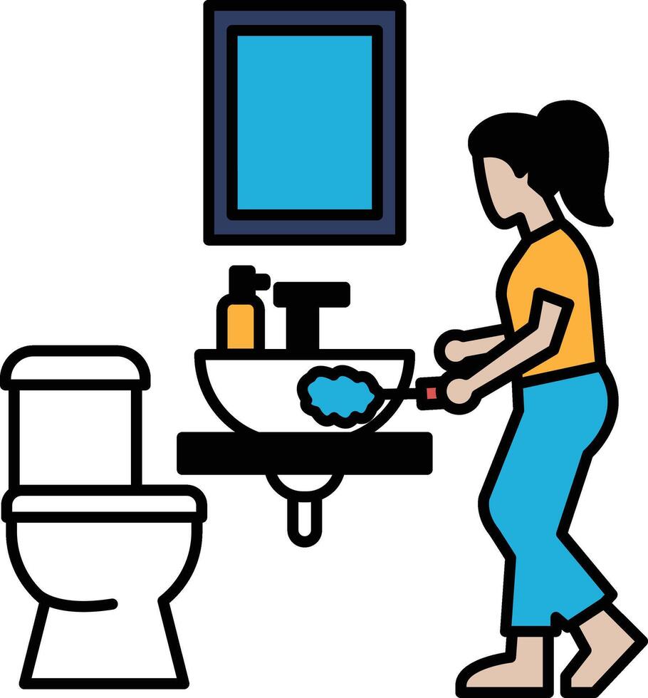A woman is washing her hands in a sink in a bathroom vector